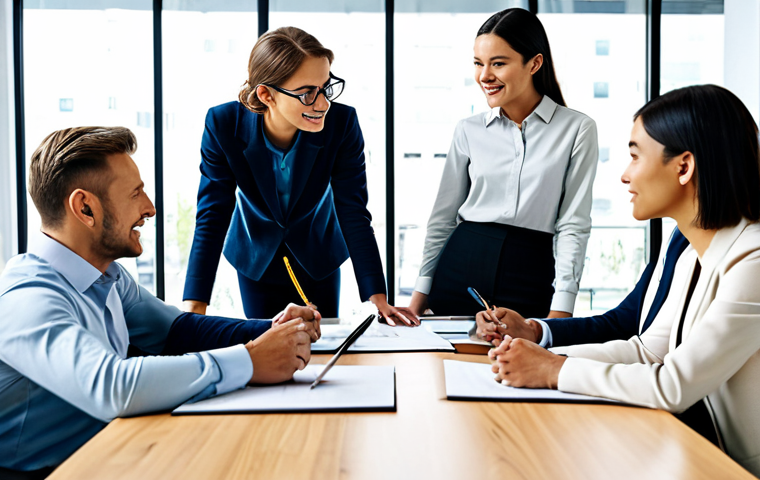 **

"A diverse team collaborating around a table, brainstorming ideas, fully clothed in business casual attire, modern office environment, safe for work, appropriate content, perfect anatomy, correct proportions, natural pose, professional, modest, family-friendly, high quality."

**