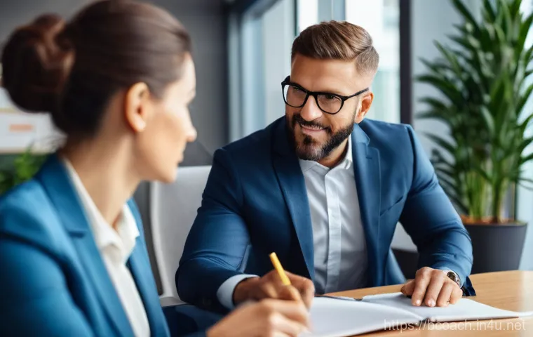 비즈니스 코칭 교육 프로그램 리뷰 - **Image Prompt 1: Individual Growth and Mentorship in a Modern Office**
    A bright, clean, and mod...