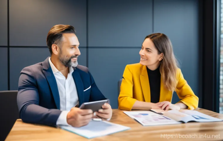 비즈니스 코칭과 멘탈 관리 - A determined female CEO, in her late 30s, dressed in a sharp navy business suit, stands in a modern,...