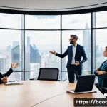 Home 13 비즈니스 코칭과 크로스 팀 커뮤니케이션 - **Prompt 1: Empowering Leadership and Transparent Communication in a Modern Office**
"A diverse,...