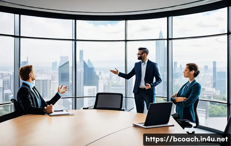 비즈니스 코칭과 크로스 팀 커뮤니케이션 - **Prompt 1: Empowering Leadership and Transparent Communication in a Modern Office**
"A diverse,...